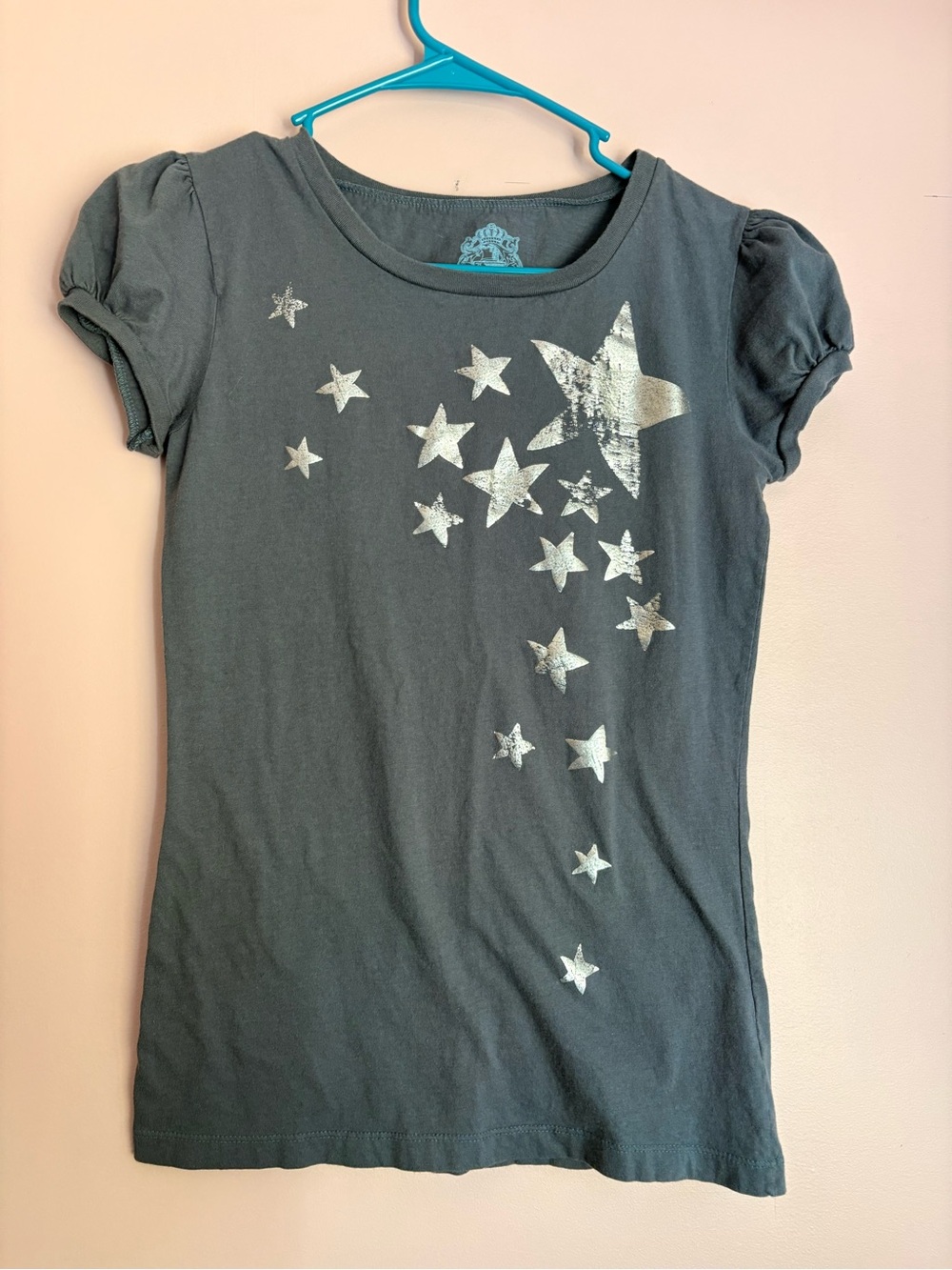 Girls' Gray Star Graphic Tee with Puff Sleeves